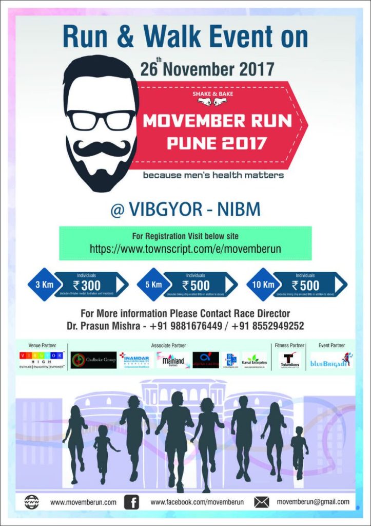 Movember Pune team organize Run/ Walk event for 3/5/10km.
