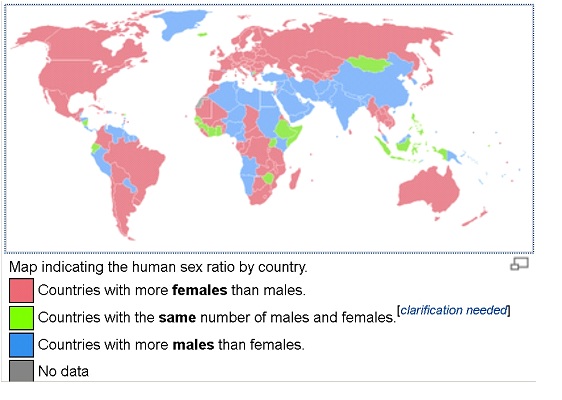 Map of Gender Ratio by country